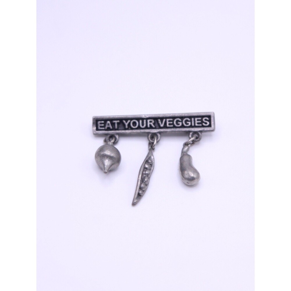 1980s Jim Clift Pewter Lapel Pin Brooch "Eat Your Veggies" Rhode Island